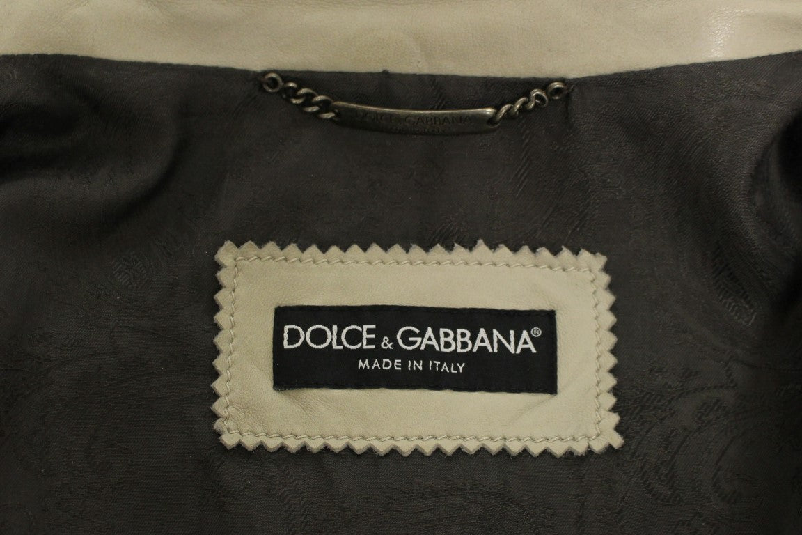 Dolce &amp; Gabbana Elegant Bej Deri Kuzu Derisi Ceket