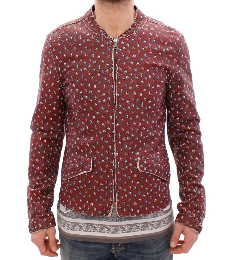 Dolce & Gabbana Exklusive Boxer Print Bordeaux Lederjacke