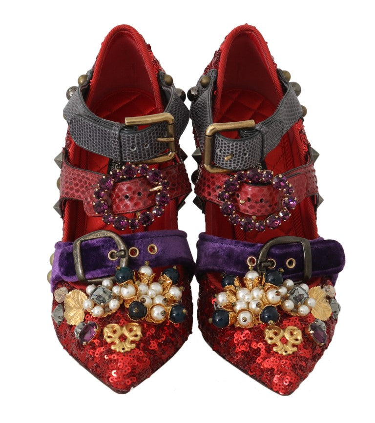 Dolce & Gabbana Rote Bellucci Alta Moda verschönerte Pumps