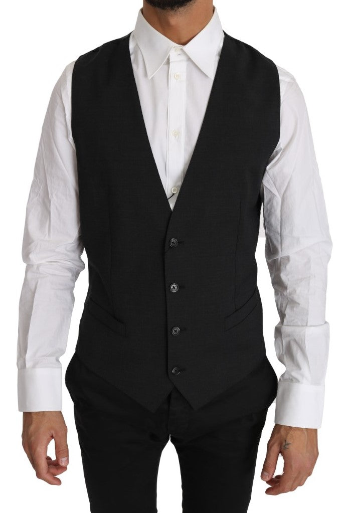 Dolce & Gabbana Elegante Slim Fit Weste aus grauer Wolle