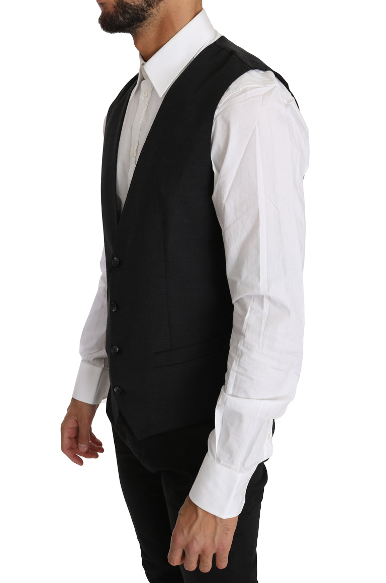 Dolce & Gabbana Elegante Slim Fit Weste aus grauer Wolle