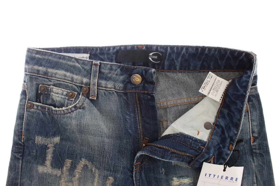 Cavalli Elegante Jeans in Schlaghosenform aus blauem Denim