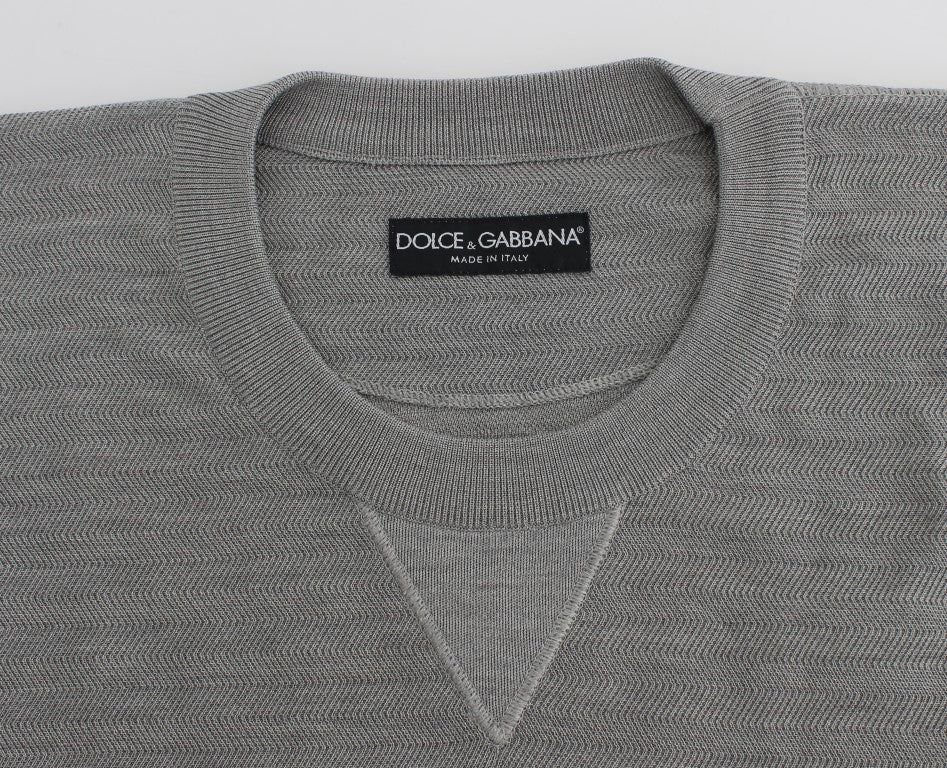 Dolce & Gabbana Eleganter Pullover mit Rundhalsausschnitt aus grauer Seide