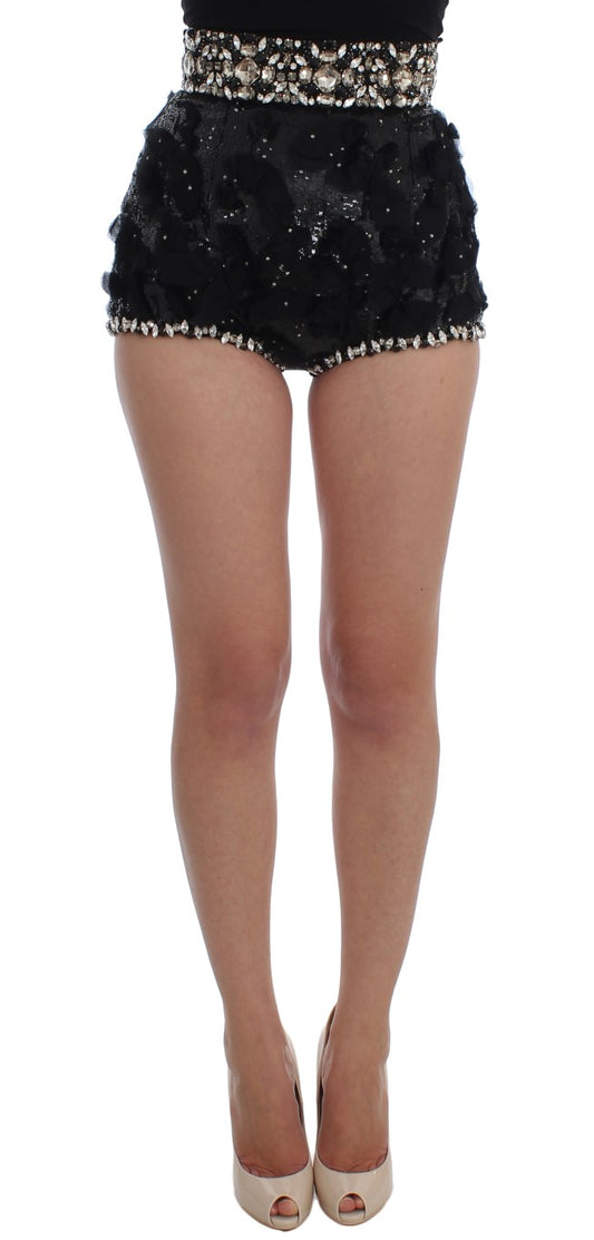 Dolce & Gabbana Kristallpaillettenbesetzte Seidenshorts mit hoher Taille