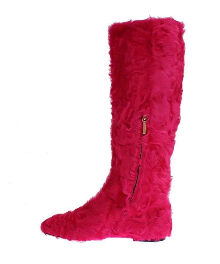 Dolce & Gabbana Elegante Stiefel aus rosa Lammfell