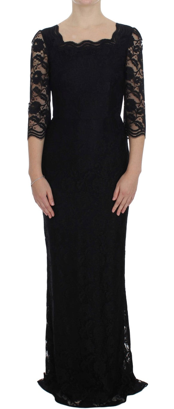 Dolce &amp; Gabbana Elegant black floral lace maxi dress