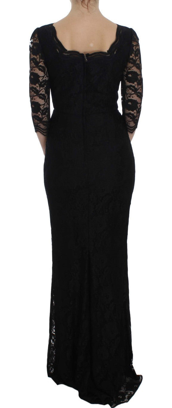 Dolce &amp; Gabbana Elegant black floral lace maxi dress