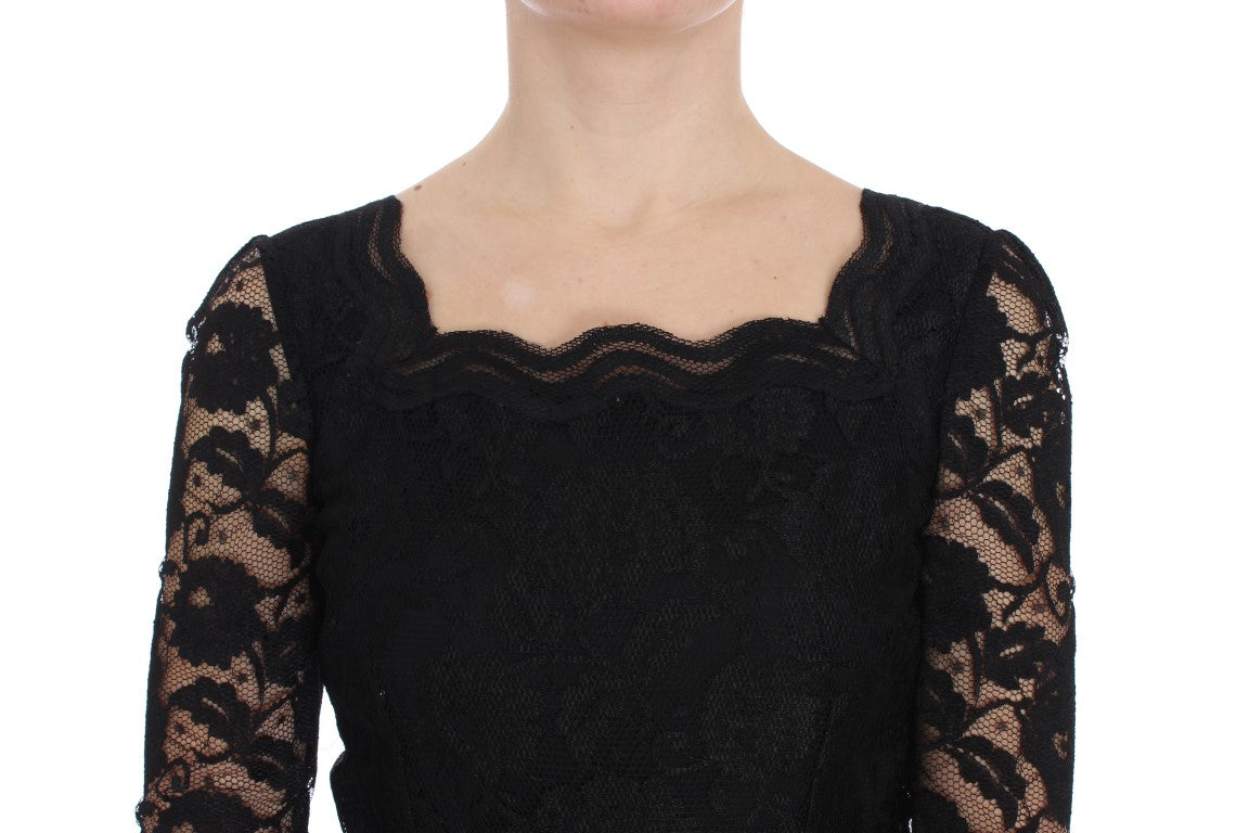 Dolce &amp; Gabbana Elegant black floral lace maxi dress