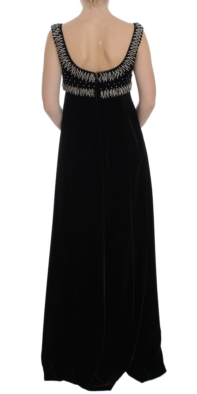 Dolce & Gabbana Elegantes Braunes Samt-Kristall-Kleid