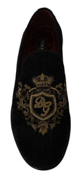 Load image into Gallery viewer, Dolce & Gabbana Elegant black loafers with gold crown embroidery
