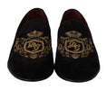 Load image into Gallery viewer, Dolce & Gabbana Elegant black loafers with gold crown embroidery
