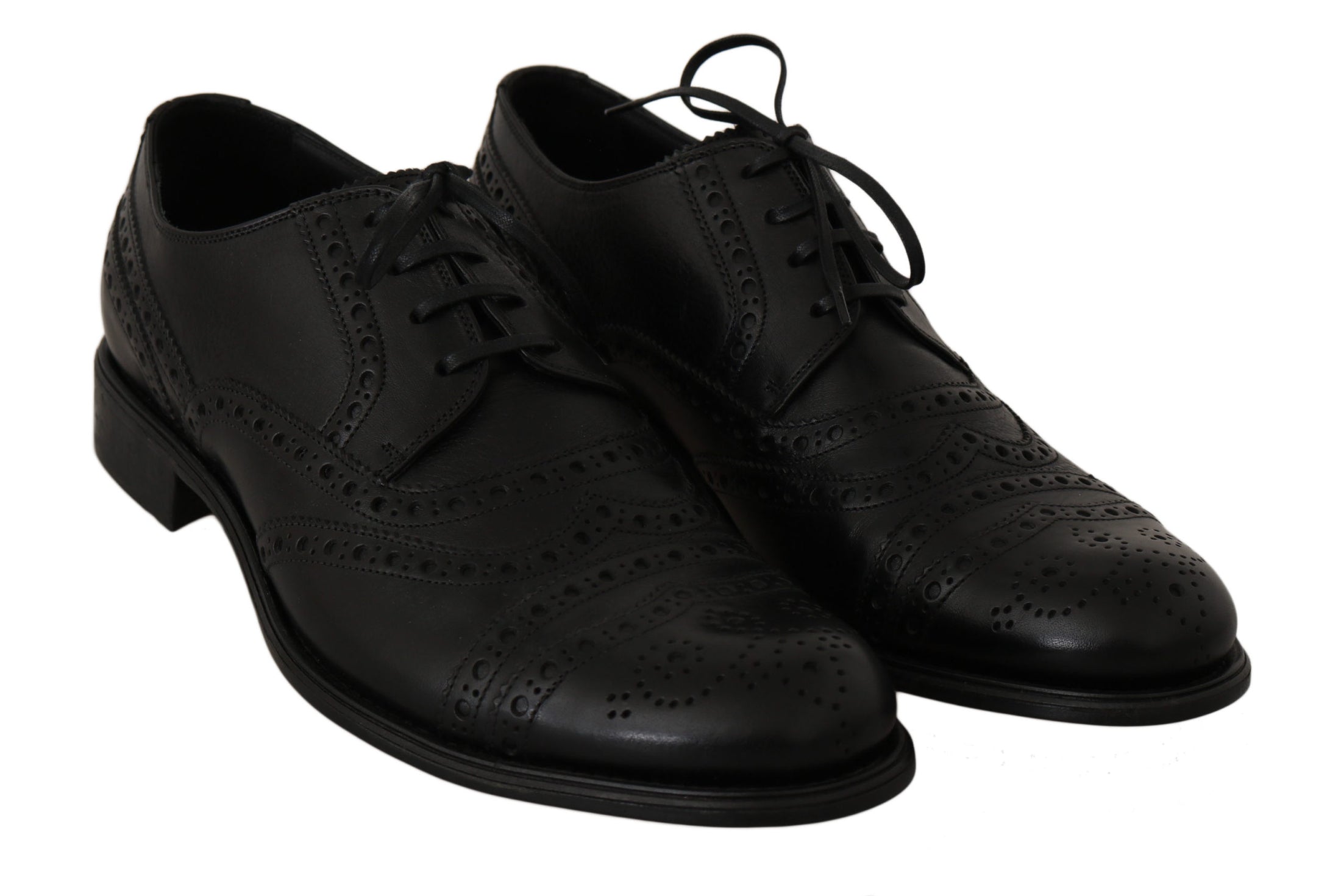 Dolce & Gabbana Elegante Schwarze Leder Derby Wingtip Dress Schuhe