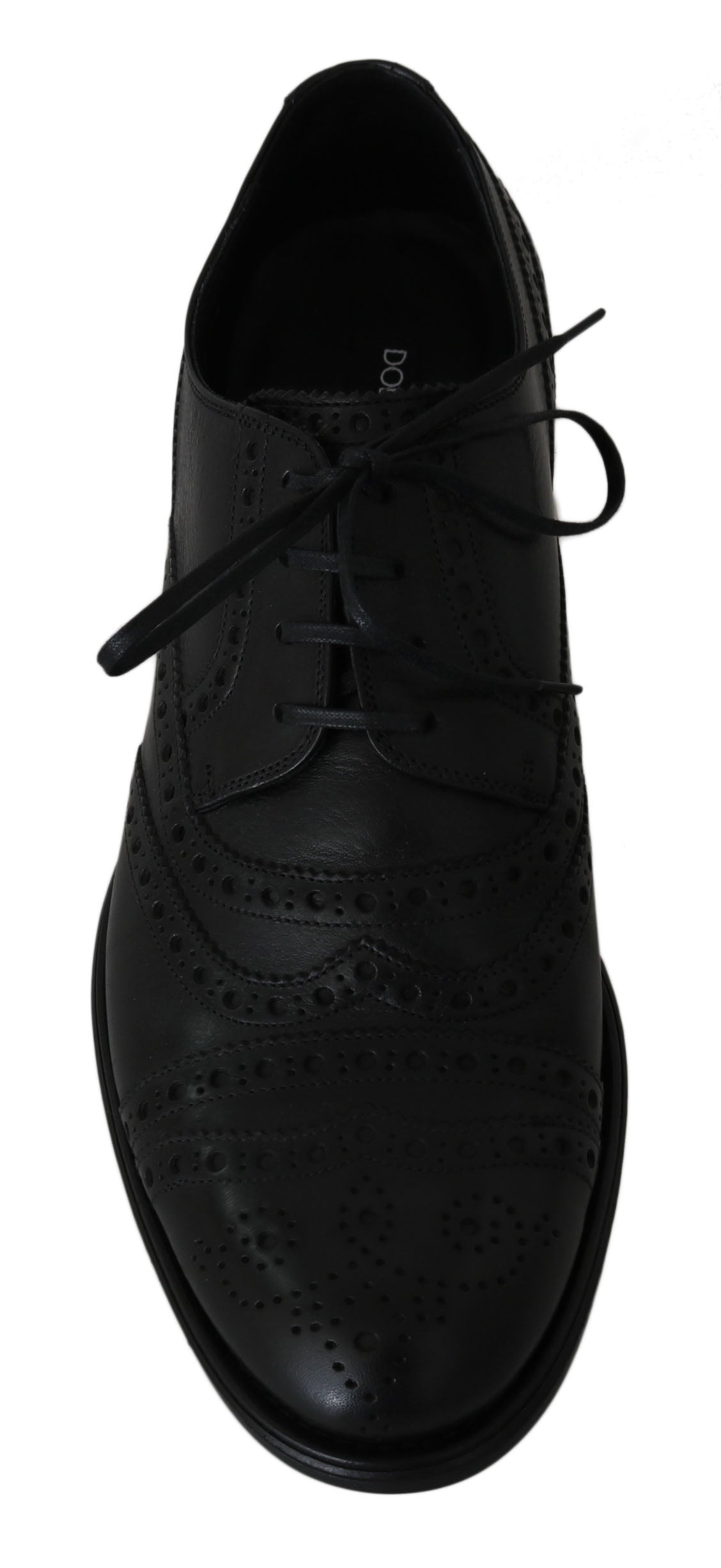 Dolce & Gabbana Elegante Schwarze Leder Derby Wingtip Dress Schuhe