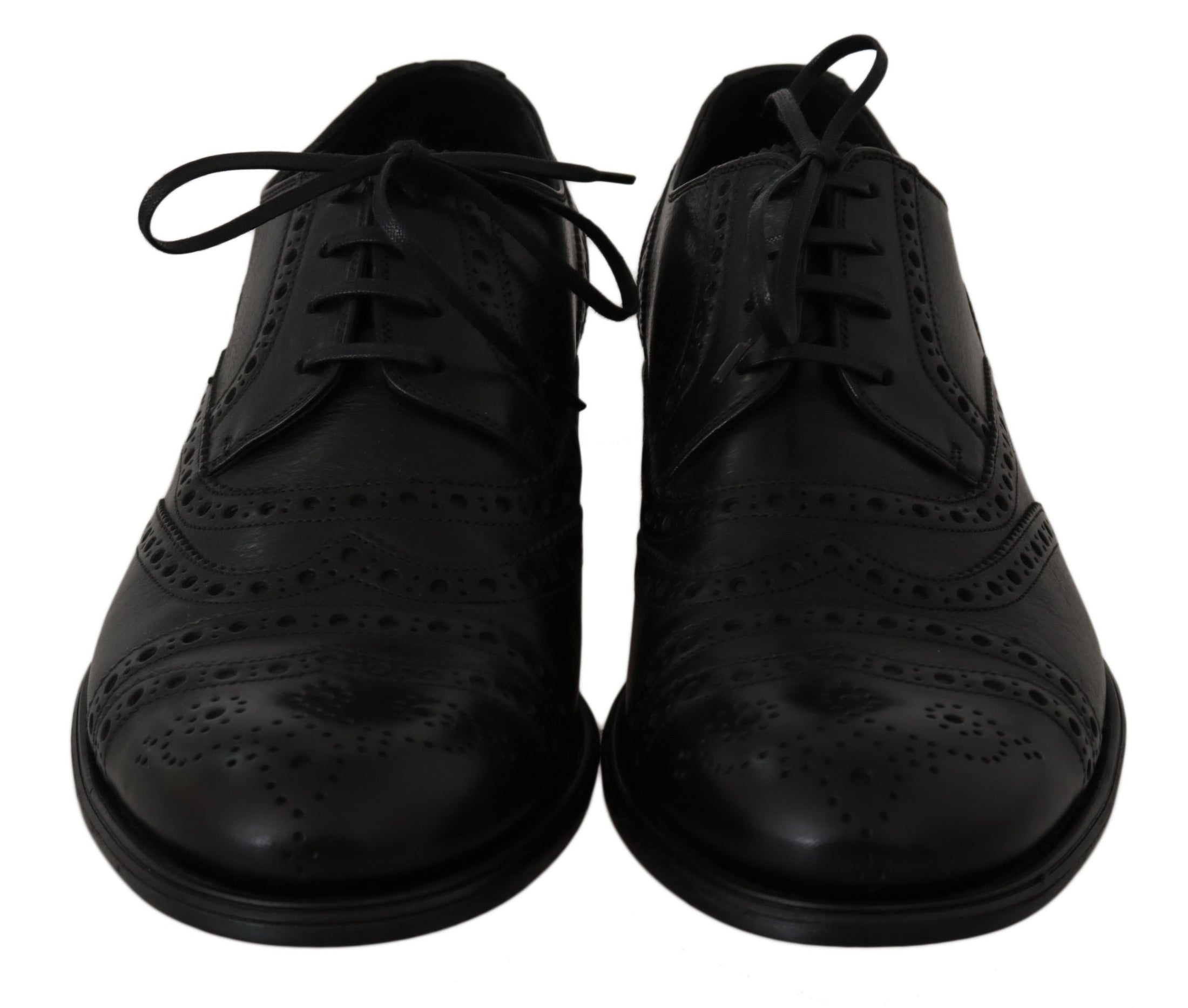 Dolce & Gabbana Elegante Schwarze Leder Derby Wingtip Dress Schuhe