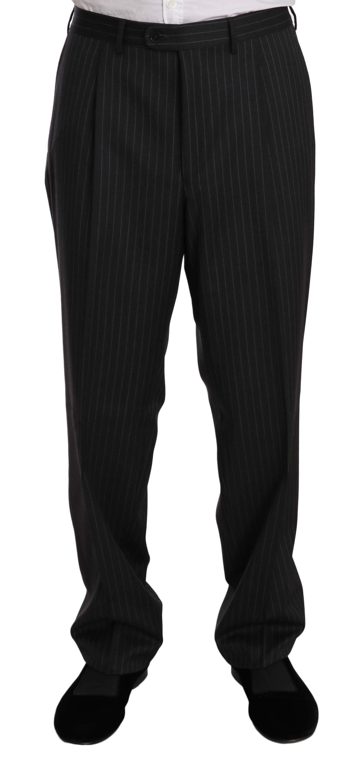 Z ZEGNA Elegant black striped wool suit