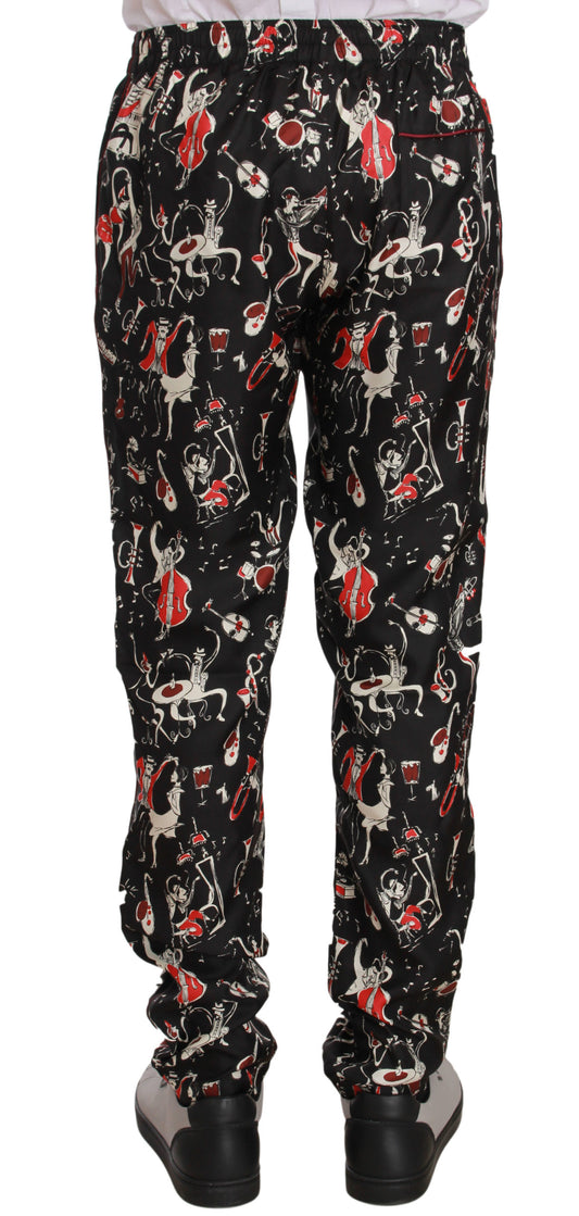 Dolce &amp; Gabbana Elegant lounge pants in black silk with red print