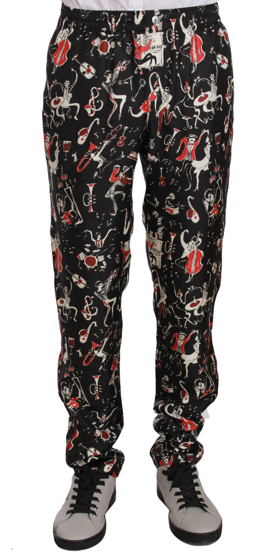 Dolce &amp; Gabbana Elegant lounge pants in black silk with red print