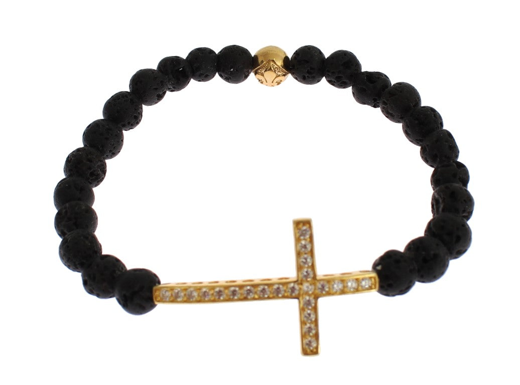 Nialaya Elegantes Gold & Schwarzes Lavastein-Armband