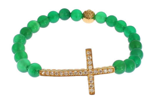 Nialaya Elegantes Armband aus grüner Jade und vergoldeter Perle