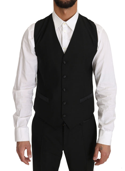 Dolce & Gabbana Schlichte Schwarze Slim Fit Weste für formelle Anlässe