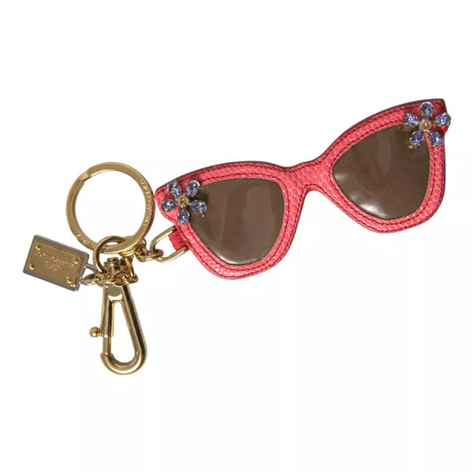 Dolce & Gabbana Rote Leder-Kristall-Sonnenbrille Gold-Metall-Schlüsselanhänger Schlüsselanhänger