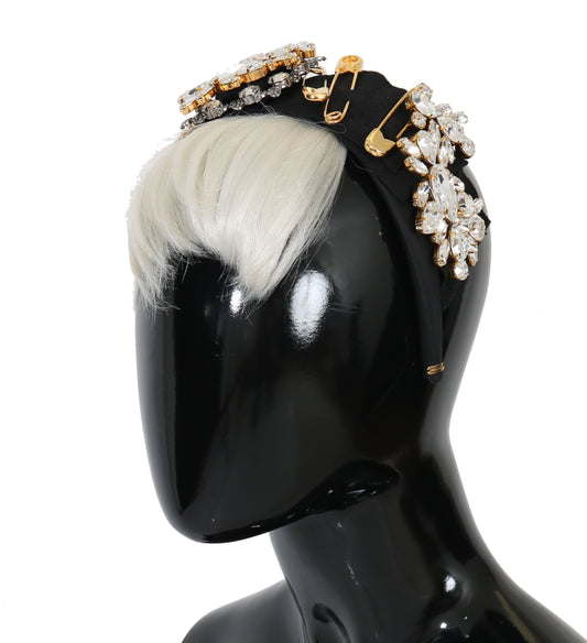 Dolce &amp; Gabbana Elegant Black Crystal Headband Tiara