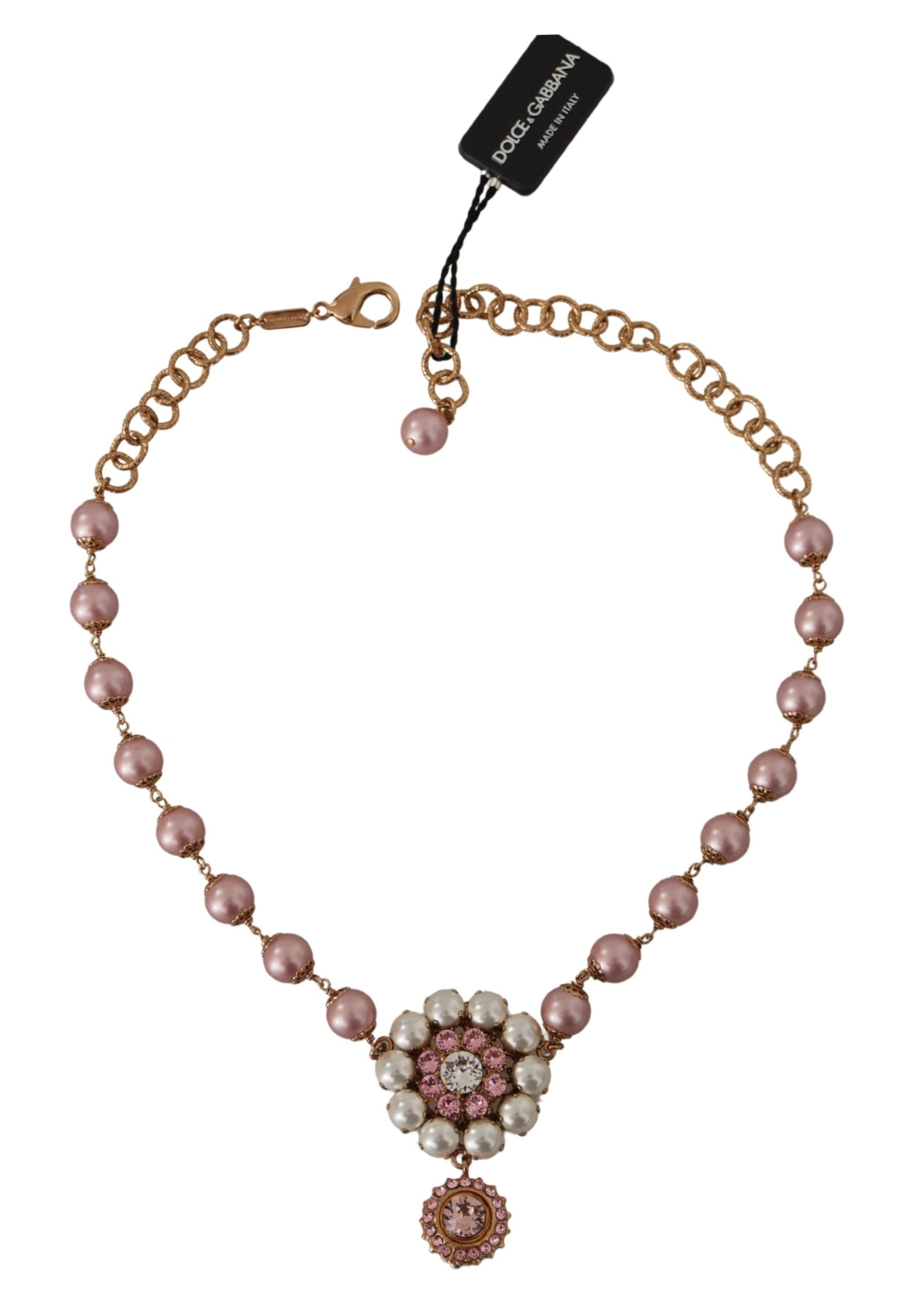 Dolce &amp; Gabbana Elegant floral necklace with gold crystal