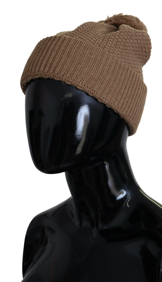 Dolce &amp; Gabbana Elegant camel knit hat with fur trim