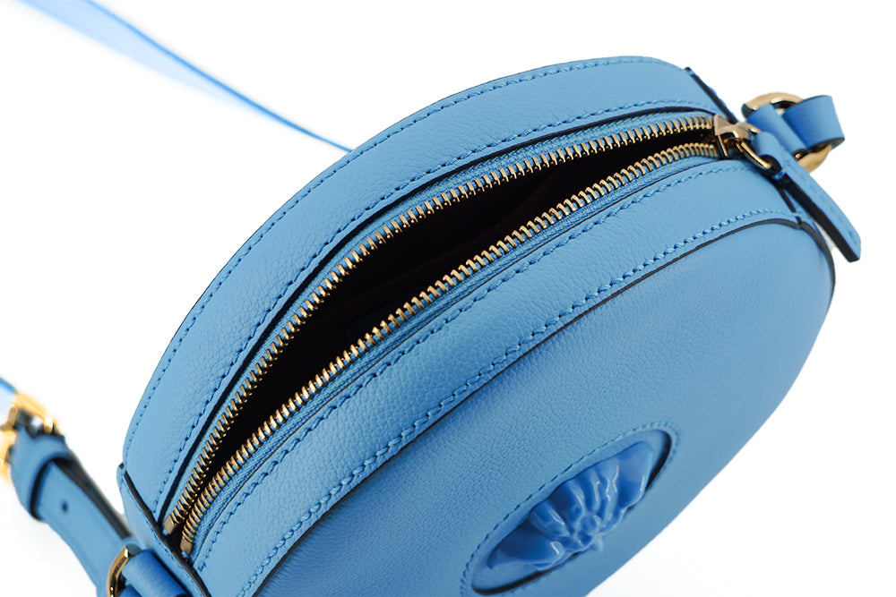 Versace Chic round shoulder bag in blue leather